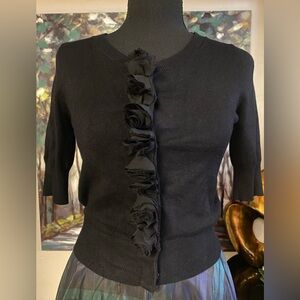 Express, Black Cardigan with Appliquéd Flowers Women’s XS, 3/4 Sleeve